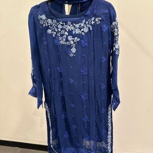 Elegant Blue Embroidered Dress